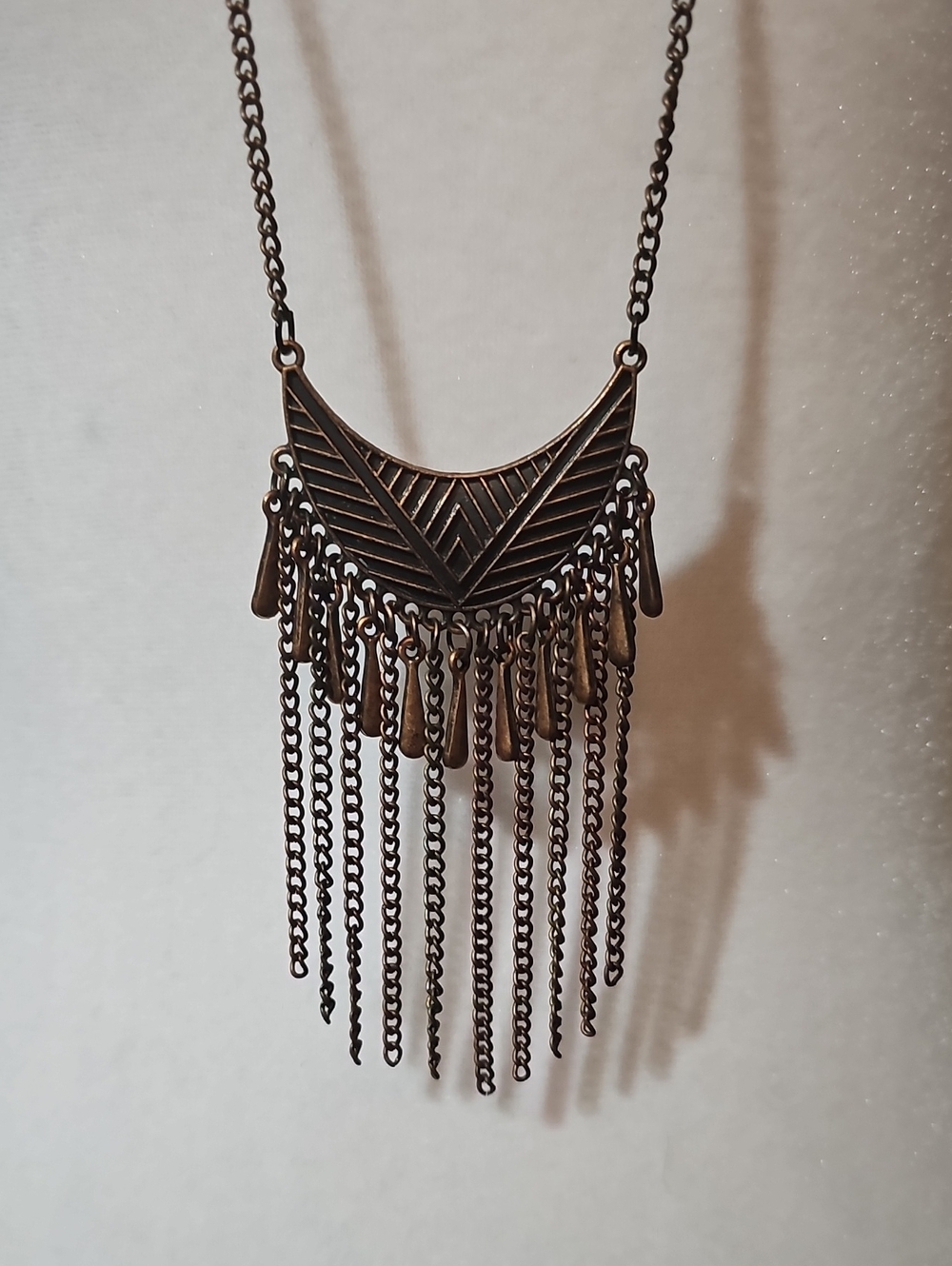 Bohemian Fringe Pendant Necklace - Bronze Tone